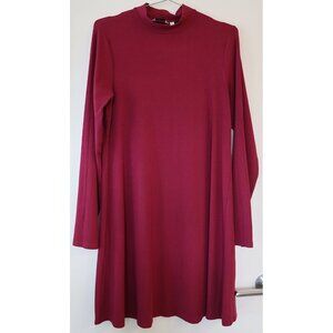 Reitmans Mock Neck Fit Flare Long Sleeve Dress Pink L